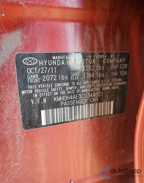 2012 Hyundai Elantra Gls из США, поврежденный, VIN KMHDH4AE3CU344801